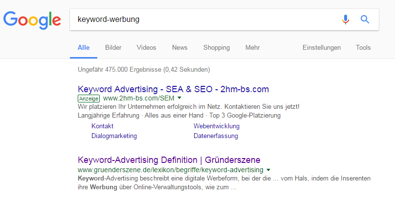 Keyword Werbung Onma Lexikon